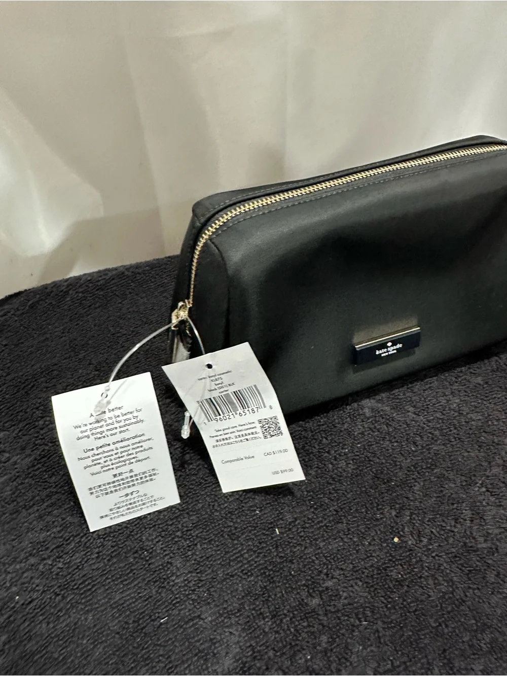 New with Tags - kate spade Black Nylon Cosmetic Case with Gold Hardware